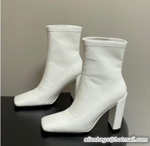 Shop Duplicate Alaia Square Heel Ankle Boots 10cm in Calf Leather 2026 AL102904 White