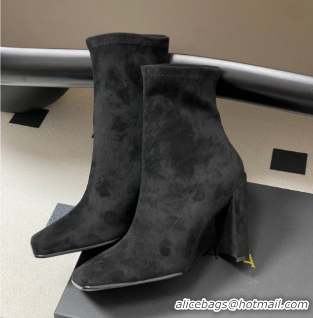 Popular Style Alaia Square Heel Ankle Boots 10cm in Suede 2026 AL102905 Black