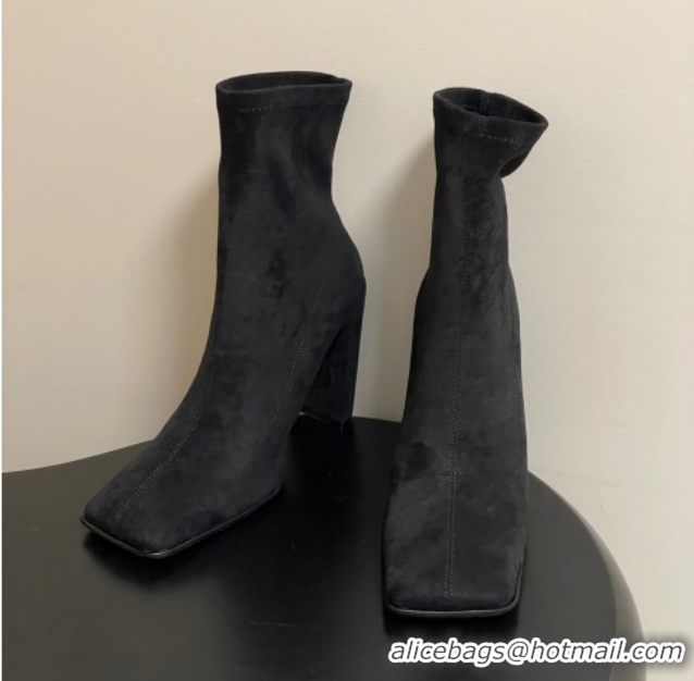 Popular Style Alaia Square Heel Ankle Boots 10cm in Suede 2026 AL102905 Black