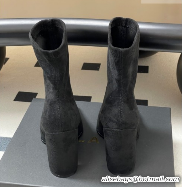Popular Style Alaia Square Heel Ankle Boots 10cm in Suede 2026 AL102905 Black