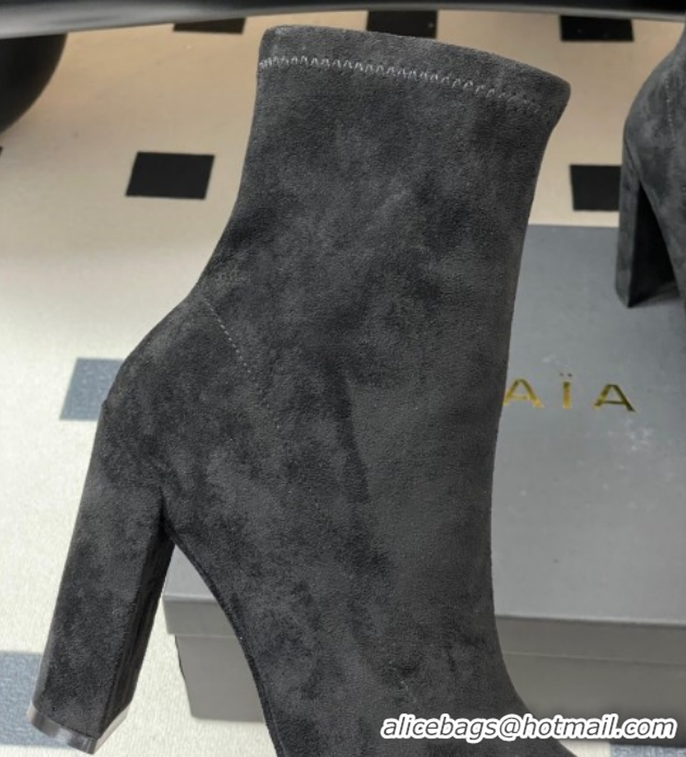 Popular Style Alaia Square Heel Ankle Boots 10cm in Suede 2026 AL102905 Black