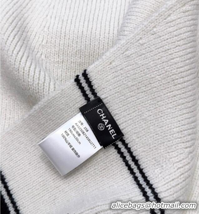 Buy Discount Chanel Wool Cashmere Long Scarf 30x175cm CH010604 White 2026