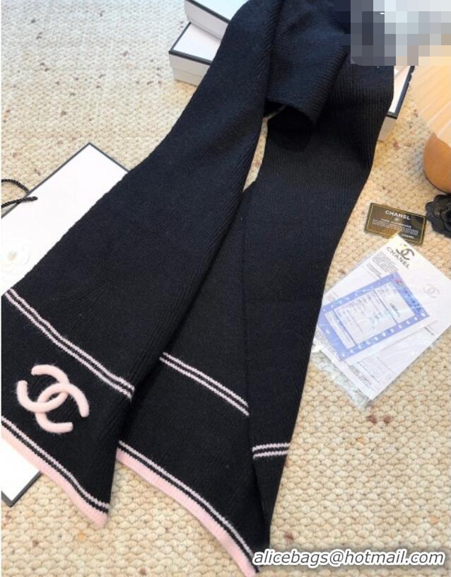 Cheap Grade Chanel Wool Cashmere Long Scarf 30x175cm CH010604 Black 2026