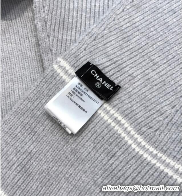 Buy Well Crafted Chanel Wool Cashmere Long Scarf 30x175cm CH010604 Grey 2026