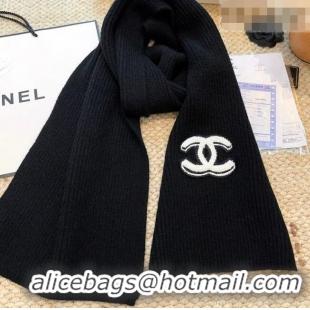 Good Taste Chanel Wool Cashmere Long Scarf 30x175cm CH010605 Black 2026