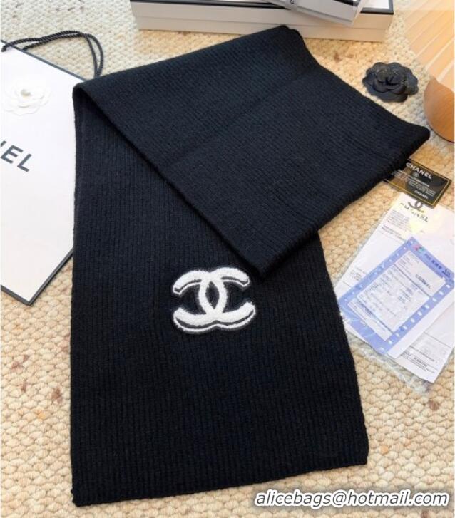 Good Taste Chanel Wool Cashmere Long Scarf 30x175cm CH010605 Black 2026