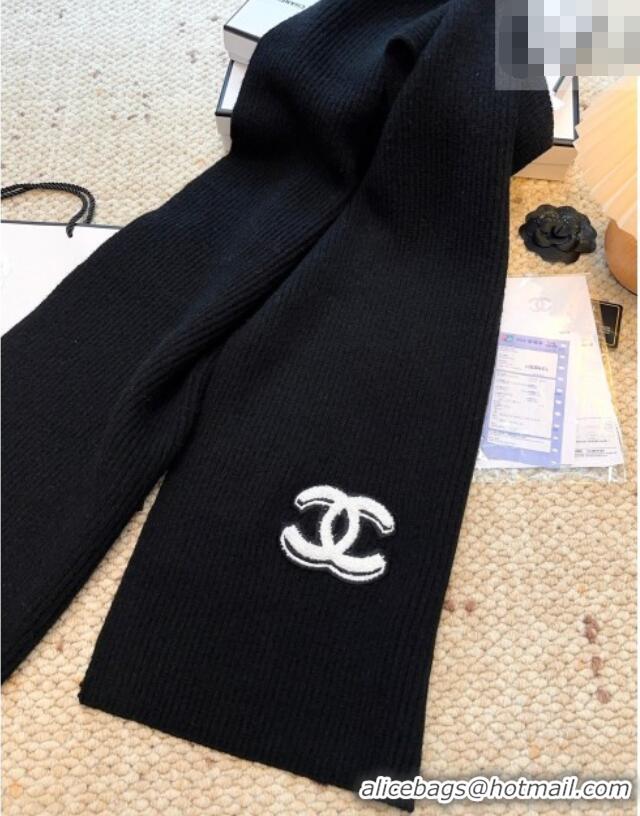 Good Taste Chanel Wool Cashmere Long Scarf 30x175cm CH010605 Black 2026