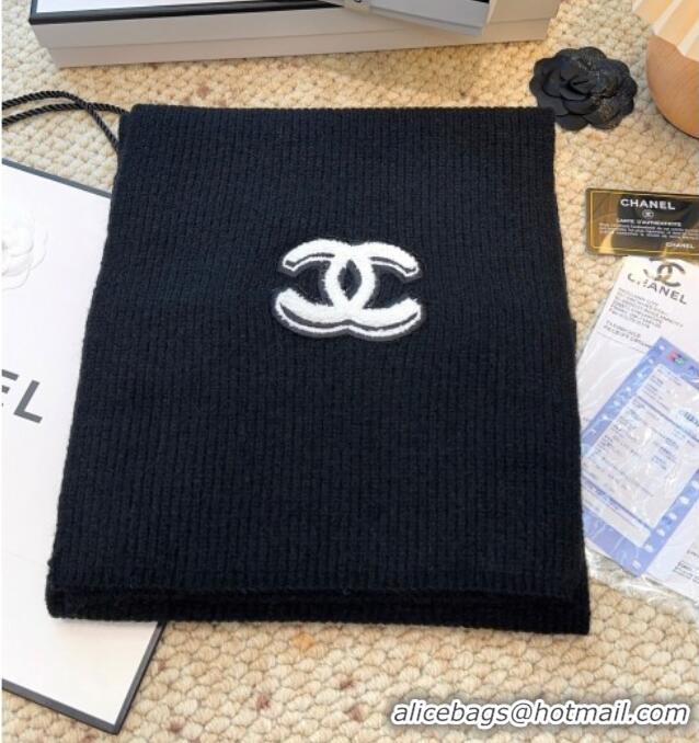 Good Taste Chanel Wool Cashmere Long Scarf 30x175cm CH010605 Black 2026