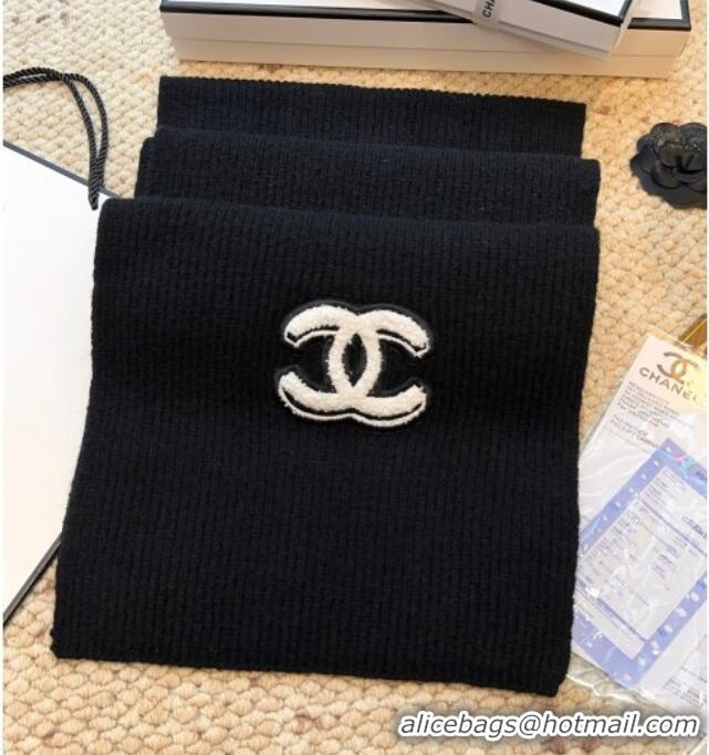 Good Taste Chanel Wool Cashmere Long Scarf 30x175cm CH010605 Black 2026