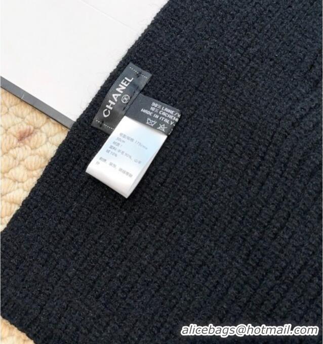 Good Taste Chanel Wool Cashmere Long Scarf 30x175cm CH010605 Black 2026