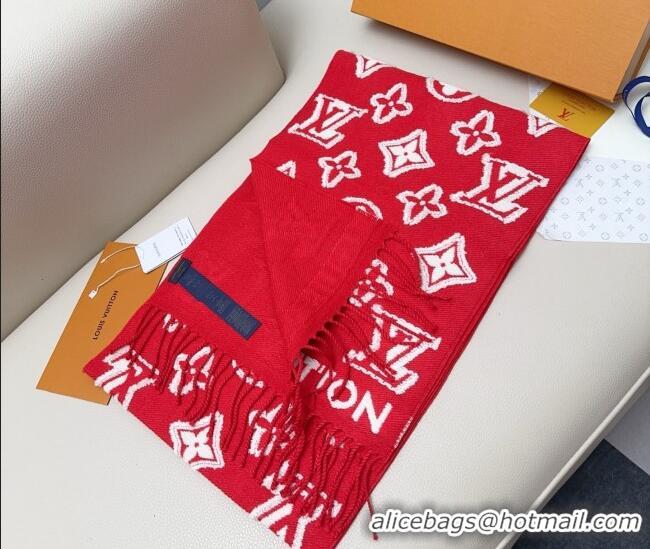 Grade Design Louis Vuitton LV 3D Monogram Wool Cashmere Long Scarf 34x200cm LV010603 Red 2026