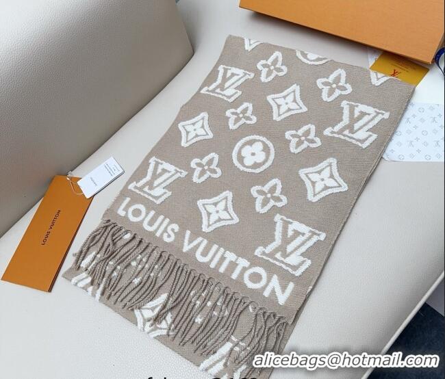 Reasonable Price Louis Vuitton LV 3D Monogram Wool Cashmere Long Scarf 34x200cm LV010603 Grey 2026