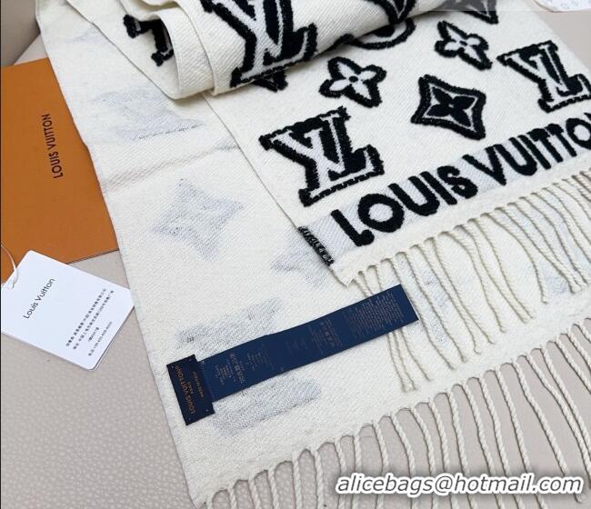 Lower Price Louis Vuitton LV 3D Monogram Wool Cashmere Long Scarf 34x200cm LV010603 White 2026