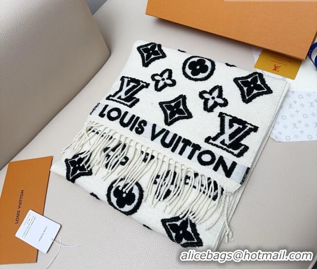 Lower Price Louis Vuitton LV 3D Monogram Wool Cashmere Long Scarf 34x200cm LV010603 White 2026