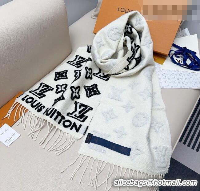 Lower Price Louis Vuitton LV 3D Monogram Wool Cashmere Long Scarf 34x200cm LV010603 White 2026