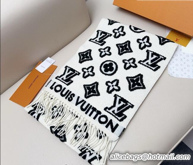 Lower Price Louis Vuitton LV 3D Monogram Wool Cashmere Long Scarf 34x200cm LV010603 White 2026