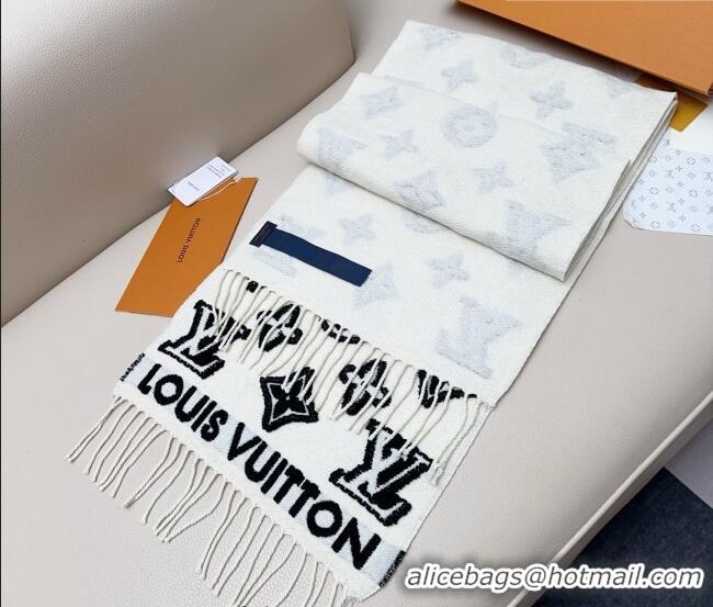 Lower Price Louis Vuitton LV 3D Monogram Wool Cashmere Long Scarf 34x200cm LV010603 White 2026