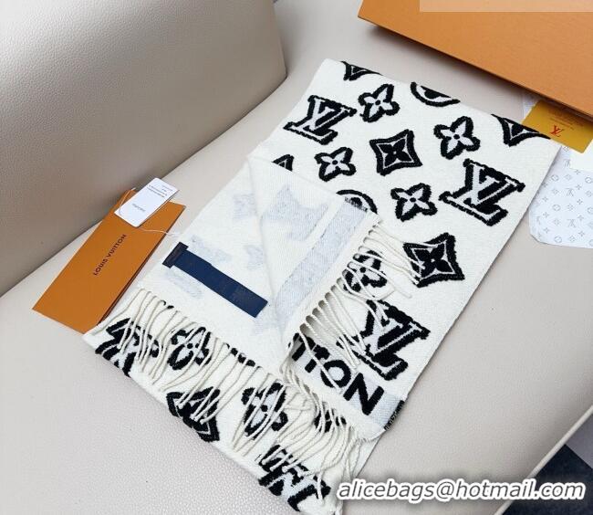 Lower Price Louis Vuitton LV 3D Monogram Wool Cashmere Long Scarf 34x200cm LV010603 White 2026