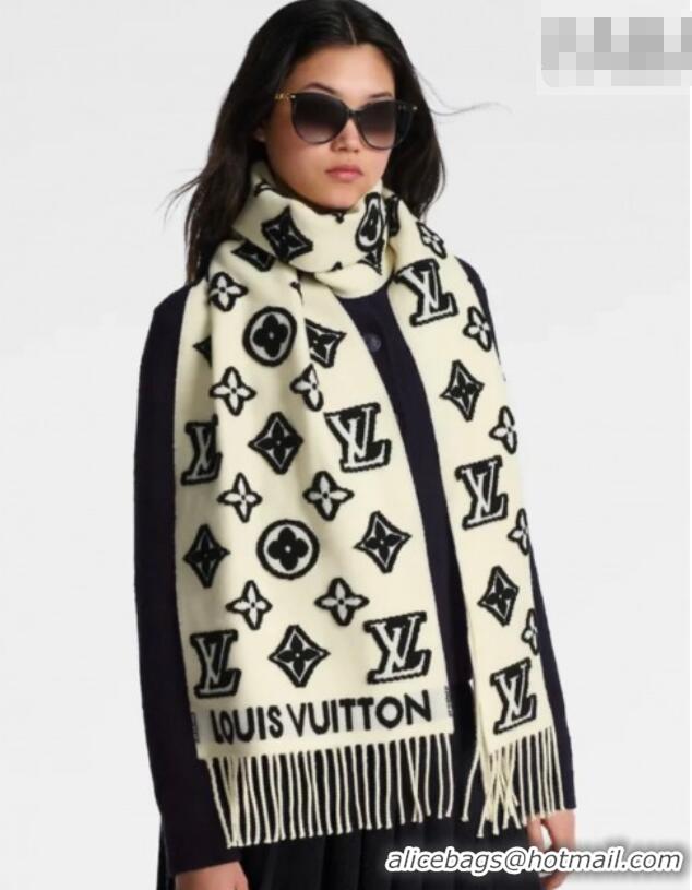 Lower Price Louis Vuitton LV 3D Monogram Wool Cashmere Long Scarf 34x200cm LV010603 White 2026