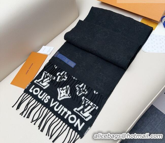 Reasonable Price Louis Vuitton LV 3D Monogram Wool Cashmere Long Scarf 34x200cm LV010603 Black 2026