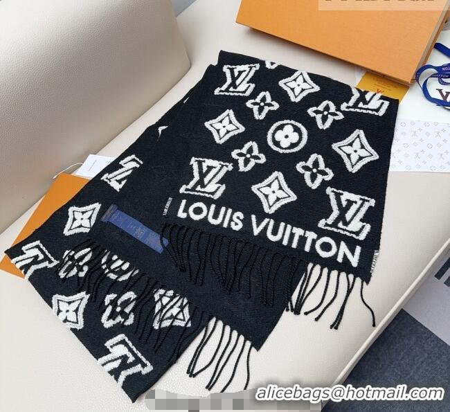 Reasonable Price Louis Vuitton LV 3D Monogram Wool Cashmere Long Scarf 34x200cm LV010603 Black 2026