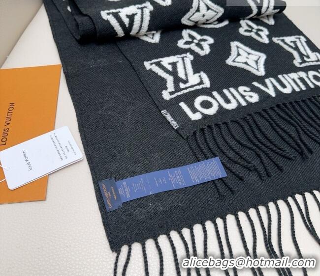 Reasonable Price Louis Vuitton LV 3D Monogram Wool Cashmere Long Scarf 34x200cm LV010603 Black 2026