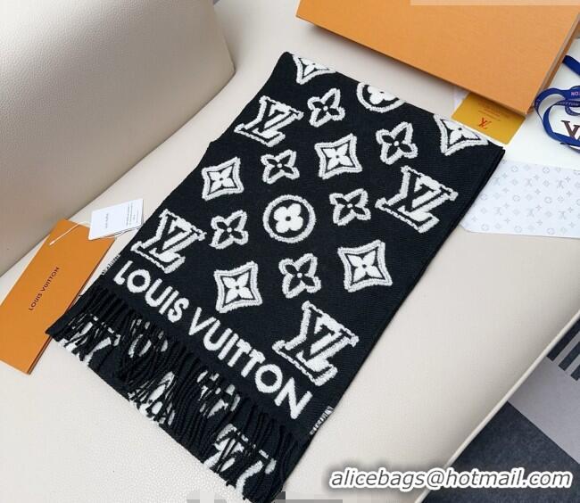 Reasonable Price Louis Vuitton LV 3D Monogram Wool Cashmere Long Scarf 34x200cm LV010603 Black 2026