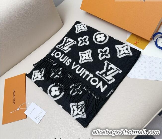 Reasonable Price Louis Vuitton LV 3D Monogram Wool Cashmere Long Scarf 34x200cm LV010603 Black 2026