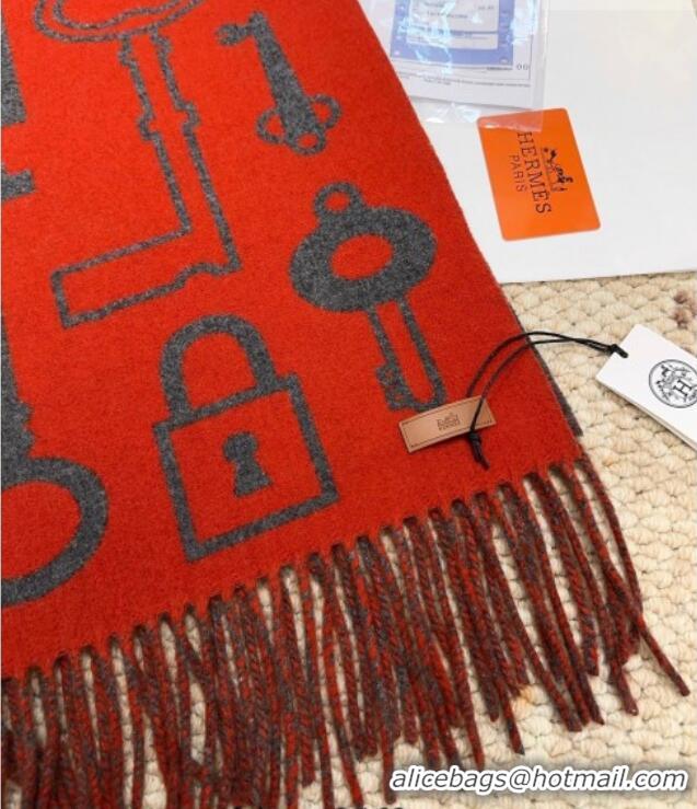 Discount Hermes Sciarpa Casaque Porte-Clefs Cashmere Long Scarf 32x180cm 6041 Orange/Grey 2026