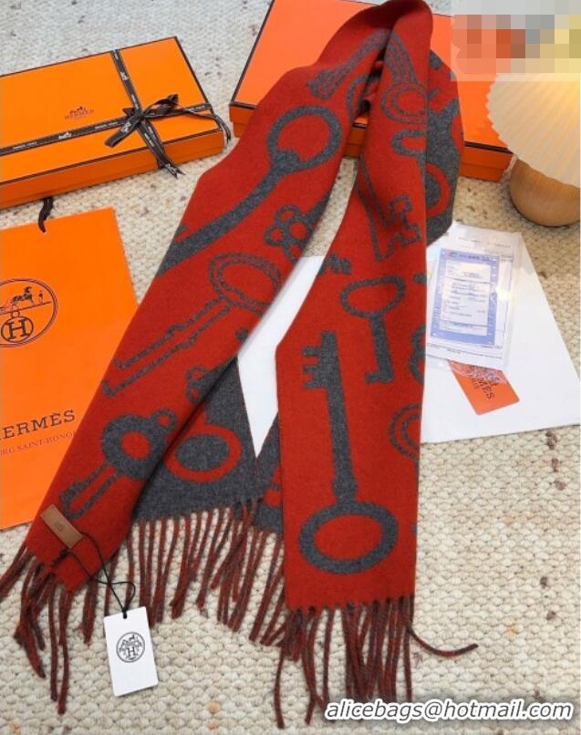 Discount Hermes Sciarpa Casaque Porte-Clefs Cashmere Long Scarf 32x180cm 6041 Orange/Grey 2026