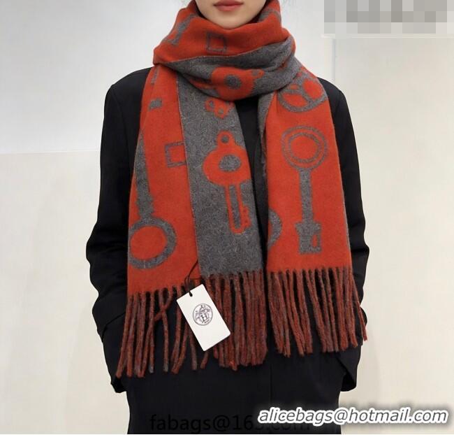 Discount Hermes Sciarpa Casaque Porte-Clefs Cashmere Long Scarf 32x180cm 6041 Orange/Grey 2026