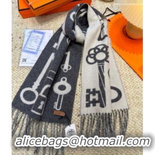 Promotional Hermes Sciarpa Casaque Porte-Clefs Cashmere Long Scarf 32x180cm 6041 Grey/White 2026