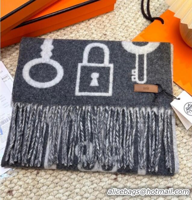 Promotional Hermes Sciarpa Casaque Porte-Clefs Cashmere Long Scarf 32x180cm 6041 Grey/White 2026