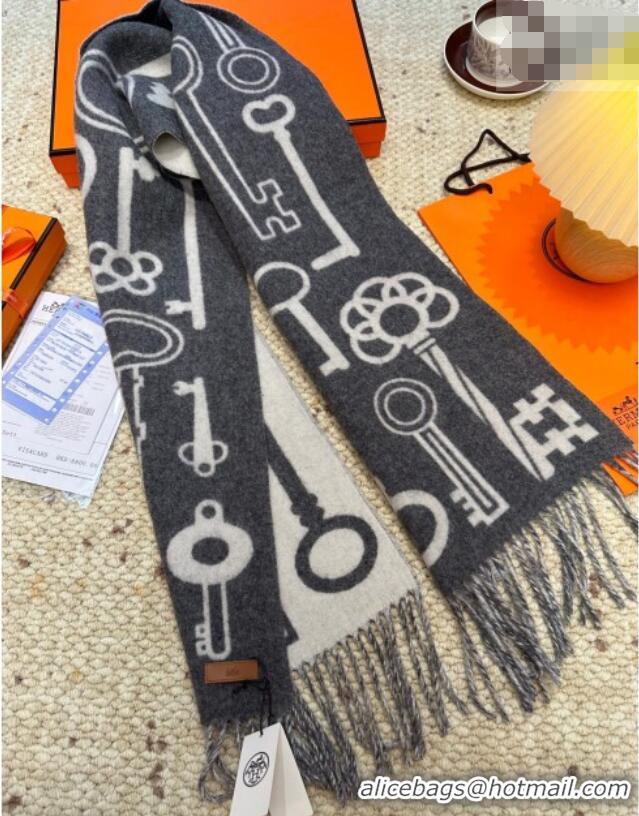 Promotional Hermes Sciarpa Casaque Porte-Clefs Cashmere Long Scarf 32x180cm 6041 Grey/White 2026