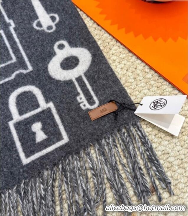 Promotional Hermes Sciarpa Casaque Porte-Clefs Cashmere Long Scarf 32x180cm 6041 Grey/White 2026
