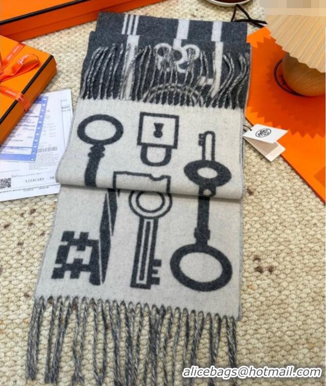 Promotional Hermes Sciarpa Casaque Porte-Clefs Cashmere Long Scarf 32x180cm 6041 Grey/White 2026