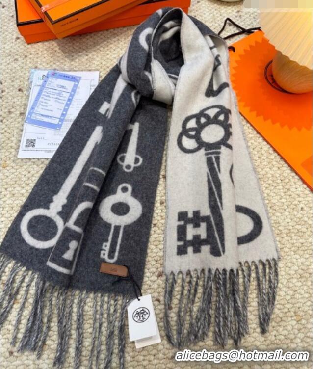 Promotional Hermes Sciarpa Casaque Porte-Clefs Cashmere Long Scarf 32x180cm 6041 Grey/White 2026