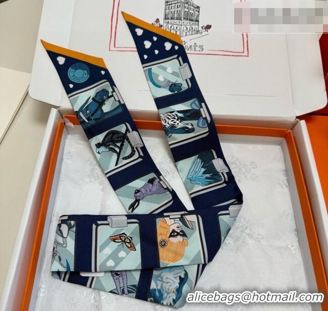 Big Discount Hermes Silk Twilly Bandeau Scarf 5x86cm HS010603 Dark Blue 2026