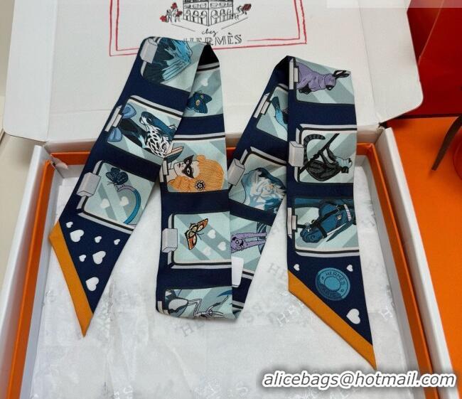 Big Discount Hermes Silk Twilly Bandeau Scarf 5x86cm HS010603 Dark Blue 2026