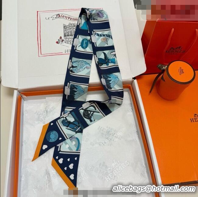 Big Discount Hermes Silk Twilly Bandeau Scarf 5x86cm HS010603 Dark Blue 2026