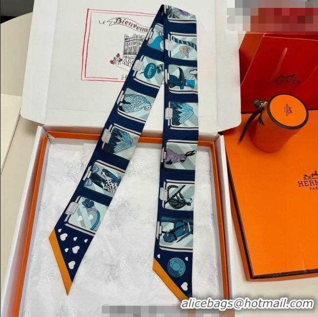 Big Discount Hermes Silk Twilly Bandeau Scarf 5x86cm HS010603 Dark Blue 2026