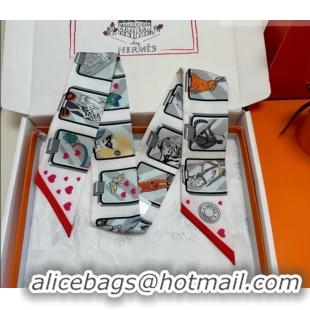 Top Quality Hermes Silk Twilly Bandeau Scarf 5x86cm HS010603 White 2026