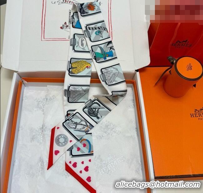 Top Quality Hermes Silk Twilly Bandeau Scarf 5x86cm HS010603 White 2026