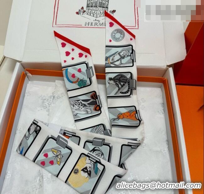 Top Quality Hermes Silk Twilly Bandeau Scarf 5x86cm HS010603 White 2026