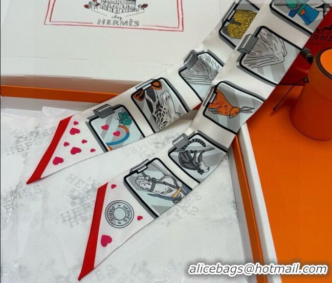 Top Quality Hermes Silk Twilly Bandeau Scarf 5x86cm HS010603 White 2026