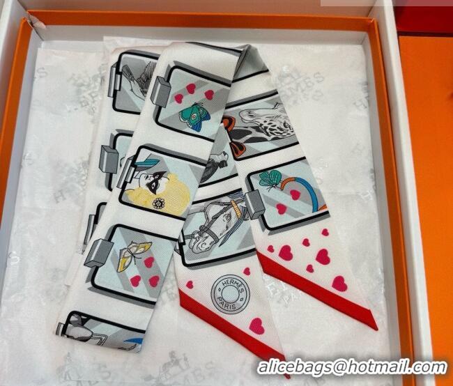 Top Quality Hermes Silk Twilly Bandeau Scarf 5x86cm HS010603 White 2026