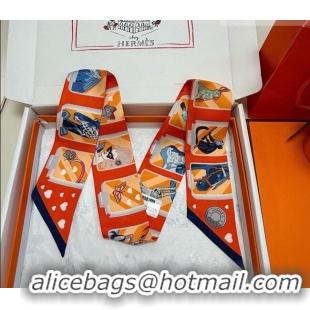 Pretty Style Hermes Silk Twilly Bandeau Scarf 5x86cm HS010603 Orange 2026