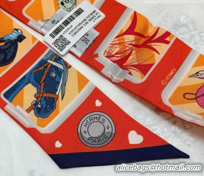 Pretty Style Hermes Silk Twilly Bandeau Scarf 5x86cm HS010603 Orange 2026