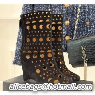 Sumptuous Alaia Openwork Suede Wedge Ankle Boots 2026 AL102906 Black