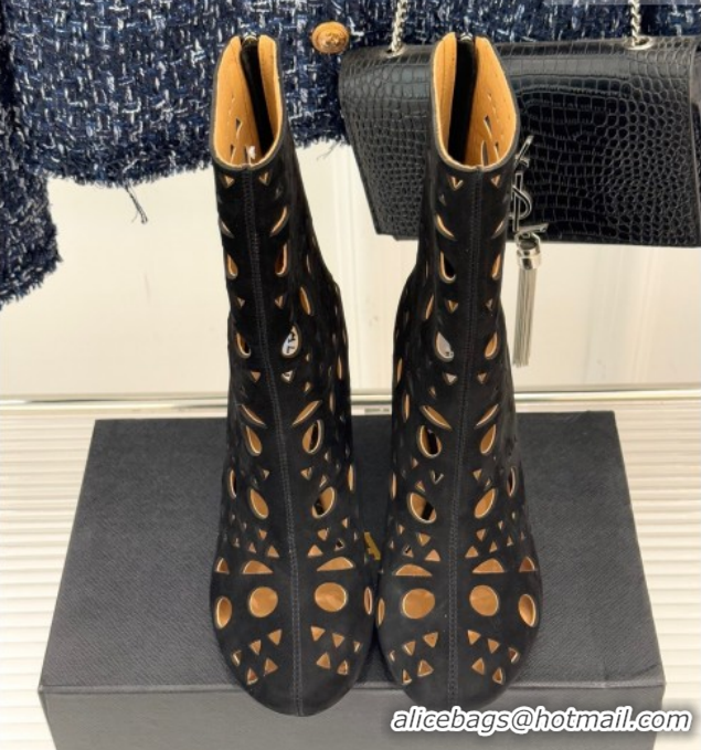 Sumptuous Alaia Openwork Suede Wedge Ankle Boots 2026 AL102906 Black